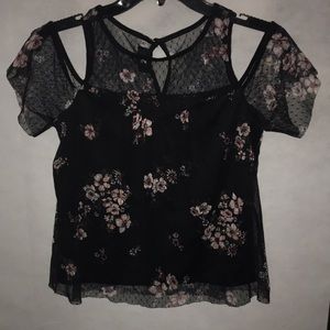 black lacy off shoulder top with undershirt